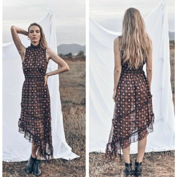 MISA Los Angeles Shalom Asymmetrical Tiered Tank High Neck Dress Small Onyx - Picture 1 of 13